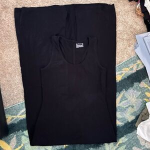 Pact Organic Cotton Black Maxi Dress Razorback with Slit in Back Small